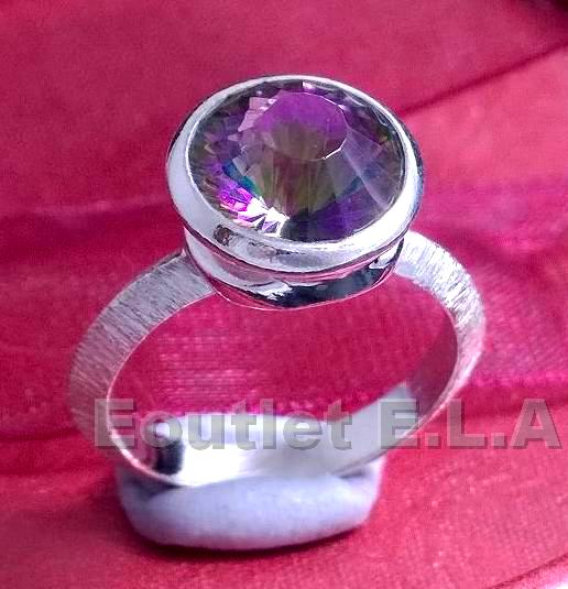 GENUINE SOLITAIRE MYSTIC TOPAZ SOLID SILVER RING-sz7